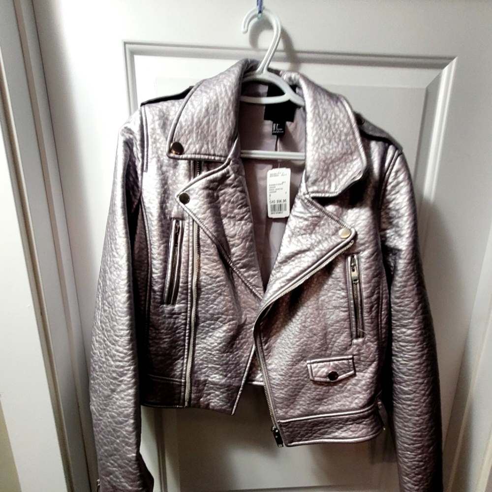 H&M Silver  Faux Leather Motorcycle Jacket